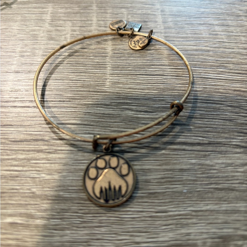 Alex and Ani Antique Gold Paw Print Charm Bangle